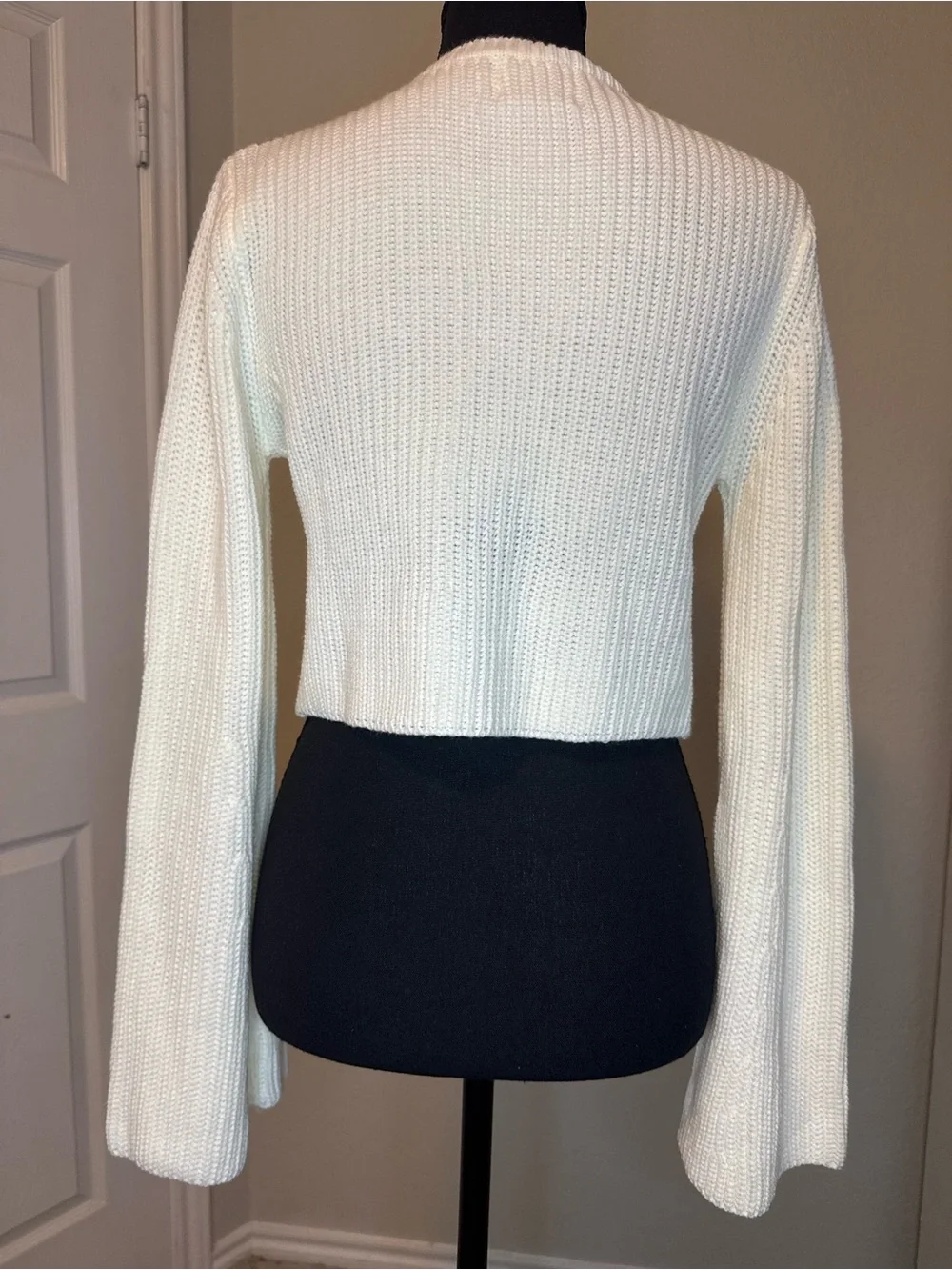 Princess Polly Cream Ribbed Cropped Crewneck Sweater